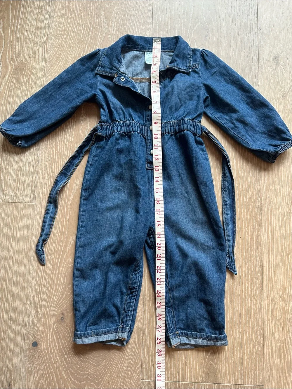 OshKosh B’gosh Girls 24M Denim Jumpsuit Coveralls Belted Snap Front Romper